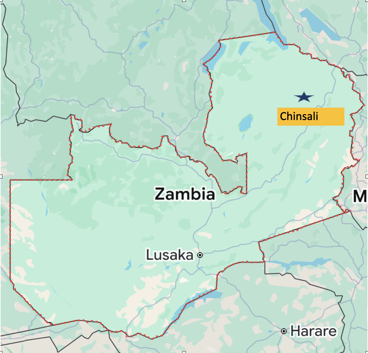 Map showing the Chinsali Project location in Zambia